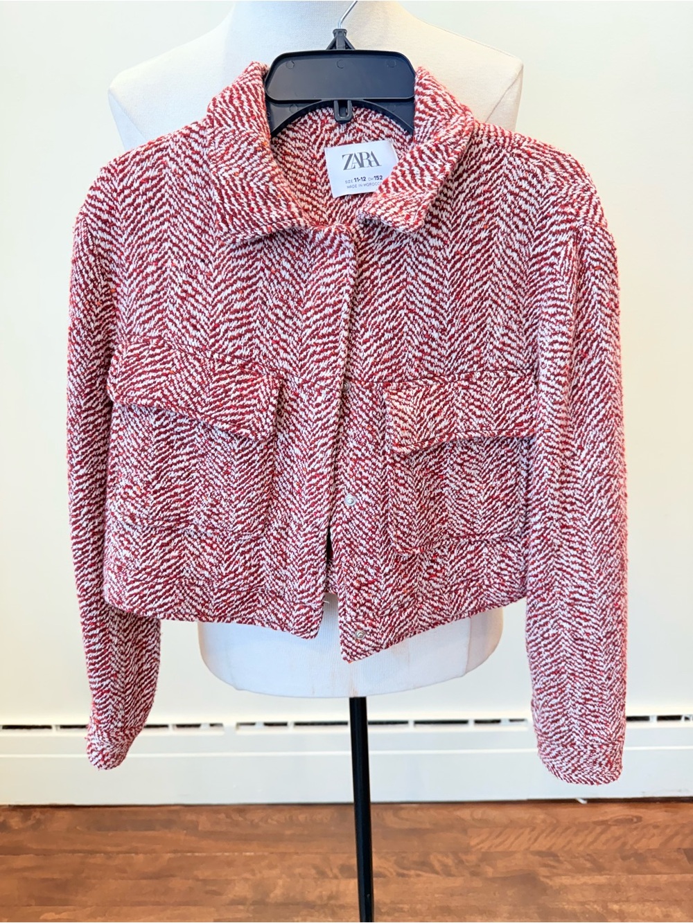 Zara Red Tweed Crop Jacket for girls size 11-12